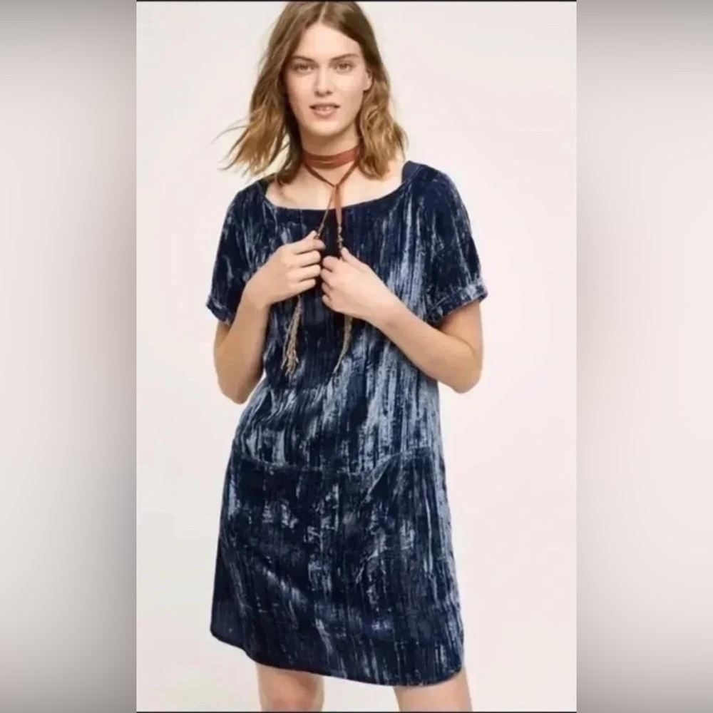 Anthropologie Velvet Blue Dress